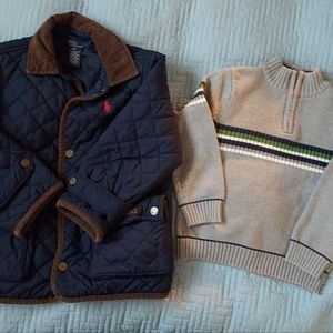 Polo Ralph Lauren Quilted Jacket Coat Corduroy Collar  Size 4T & Zip Up Sweater